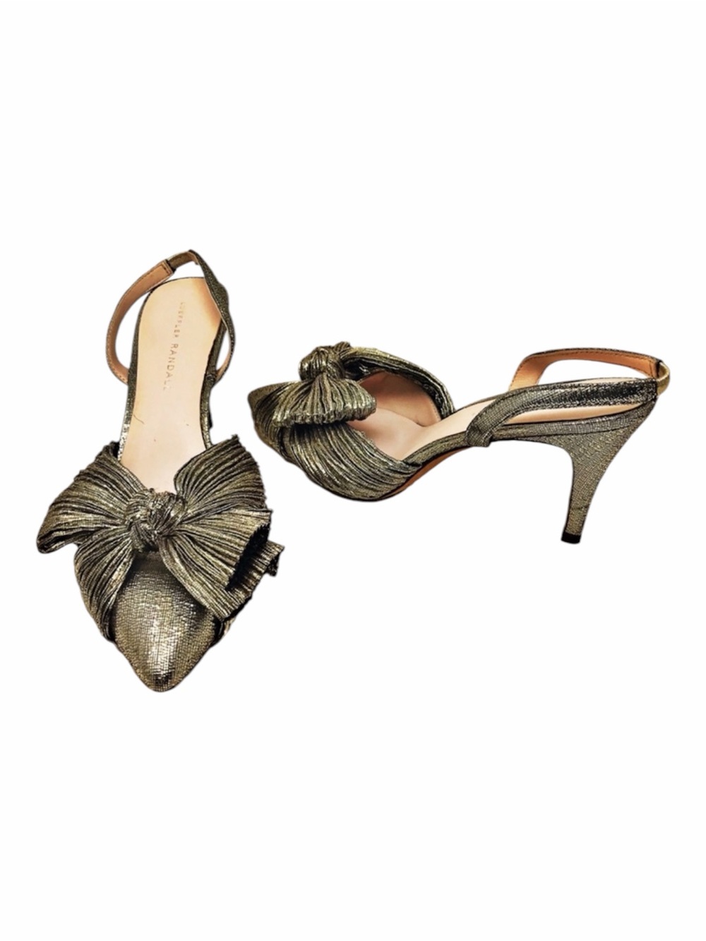 Loeffler Randall Gold Metallic Slingback Pleated Bow Heels 8.5